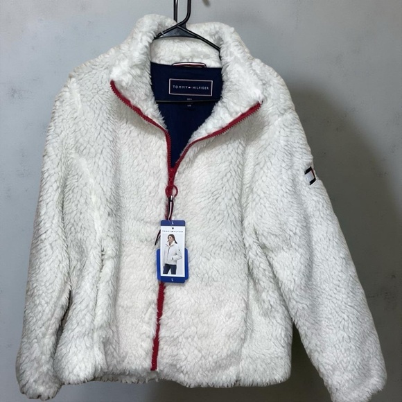 Tommy Hilfiger Women's Zip Front Solid Sherpa Jacket, Sailcloth, Large   - Picture 5 of 16